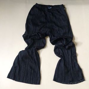 ZARA Micro Pleat Perforated Stretch Pull On Wide Leg Pant w/ undershorts Sz M